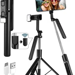 Monrix Bluetooth Selfie Stick with Tripod for Mobile and Camera with Light 360° Rotation Extendable to 62 Inch Bluetooth Selfie Stick-image-33