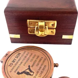 To My Son Personalized Engraved Antique Brass Compass in Wooden box | Gift for Son Compass-image-81