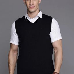 Men Solid V Neck Beige Sweater-image-26