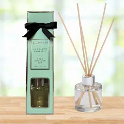 Sim & Ross | Lime Basil & Mandarin Reed Diffuser Set | Includes 5 Wooden Reed Sticks | 50ml Toxin Free & Calming Effect, Room Freshener for Home, Bedroom, Bathroom Diffuser-98