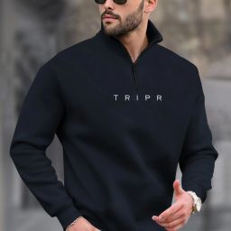 Men Printed High Neck Blue Sweater-image-60