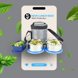 zaib Tiffin box for kids 2 airtight container 280ml and with 1 pickle box 130ml 3 Containers Lunch Box image 3
