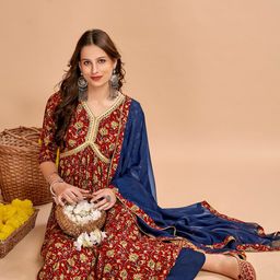 Anouk Floral Printed Empire Gotta Patti Kurta With Palazzos & Dupatta-52