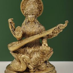 Exotic India Gold-Toned & Black Goddess Saraswati Showpiece-image-23