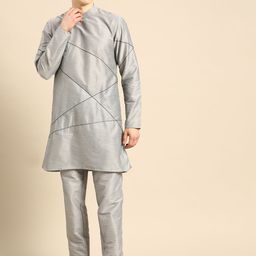 Anouk Men Silver-Toned Embroidered Kurta with Trousers-17