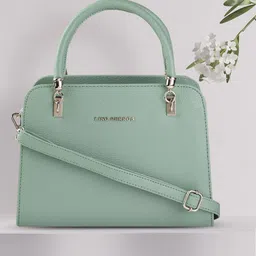Lino Perros Sea Green Solid Structured Handheld Bag-image-44