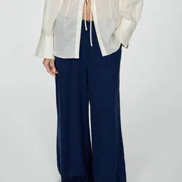 MANGO Women Flared Palazzo Design Low-Rise Trousers-image-23