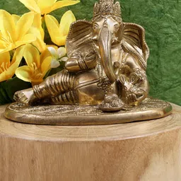 Exotic India Lord Ganesha Eating Modak Brass Statue-image-66