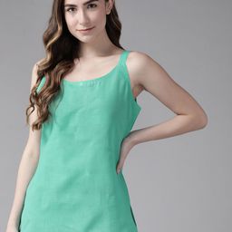 ADA Women Black & Sea Green Pack of 2 Pure Cotton SolidHandloom Camisoles-image-13