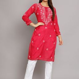 PARAMOUNT CHIKAN Women Pink Floral Chikankari Kurta-picture-17