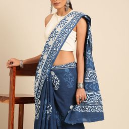 Taavi Ethnic Motifs Block Printed Pure Cotton Saree-image-27