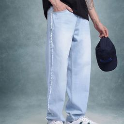 The Roadster Life Co. Men Mid-Rise Pure Cotton Light Fade Frayed Detail Straight Fit Jeans-image-85