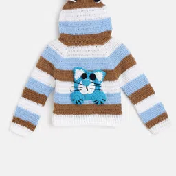 CHUTPUT Kids Blue & Brown Striped Front Open Sweater-1