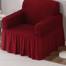 HOKIPO Red Stretchable Bubble Frill Sofa Cover With Arms-47