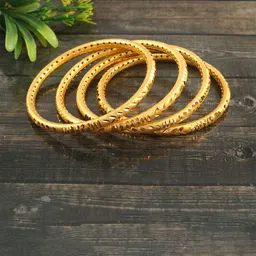 Jewar Mandi Set OF 4 Gold-Plated Gold-Toned Cutwork Bangle-12