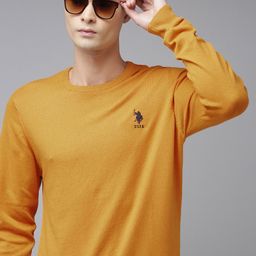 U S Polo Assn Men Mustard Long Sleeves Pullover with Embroidered Detail-image-6