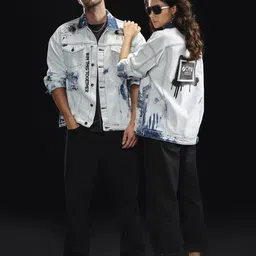 WROGN Unisex Typography Printed Boxy Fit Pure Cotton Denim Jacket-27
