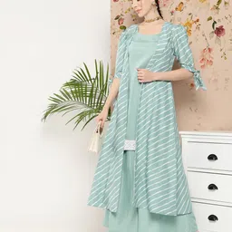 Inddus Women Solid Kurta With Palazzos & With Jacket-picture-24