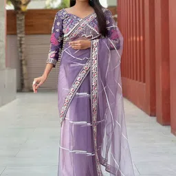 FILIB LONDON Embellished Mirror Work Net Heavy Work Saree-picture-23