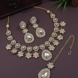 I Jewels Gold-Plated Stone-Studded Choker Jewellery Set-52