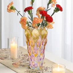 Ekhasa Peach Coloured & Purple Textured Glass Flower Vase-image-92