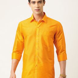 THANGAMAGAN Men Yellow Regular Fit Solid Ethnic Shirt-image-19