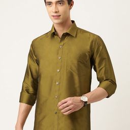 THANGAMAGAN Men Olive Green Regular Fit Solid Casual Shirt-image-25
