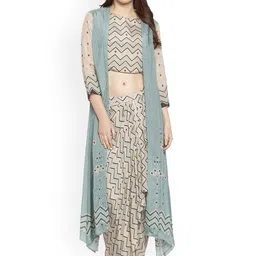 Pernia Pop-Up Shop By SOUP BY SOUGAT PAUL Women Blue & Beige Printed Clothing Set-image-59