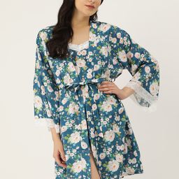 Ms.Lingies Floral Printed Satin Night Suit with Robe-image-13