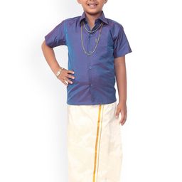 Thangamagan Boys Purple Solid Shirt With Off-White Veshti-81