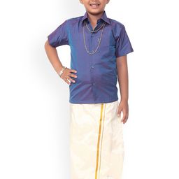 Thangamagan Boys Purple & White Solid Shirt and Veshti-image-27