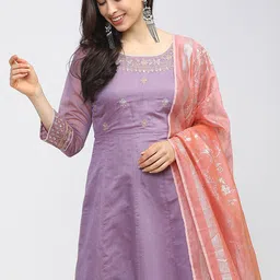 Vishudh Women Solid Embroidered A-Line Maxi Dress-picture-7