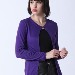Huetrap Women Purple Solid Button Shrug-image-102
