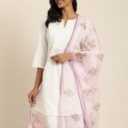 Taavi Pink & White Floral Block Print Legacy Dupatta-picture-8