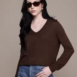 MANGO V-Neck Ribbed Hem Knitted Pullover-55