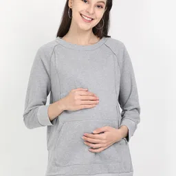 The Mom Store Maternity Women Grey Solid Sweatshirt-image-74