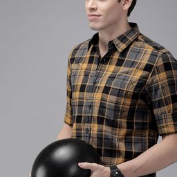 Roadster Men Yellow & Black Slim Fit Checked Casual Shirt-image-103