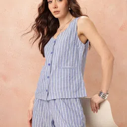 all about you Striped V-Neck Pure Cotton Co-Ords-picture-26