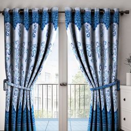 Home Sizzler Blue Printed Set of 2 Long Door Curtains-image-53