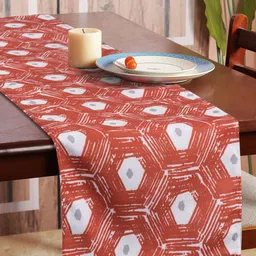 HOUZZCODE Orange & White Printed Rectangular Table Runner-27