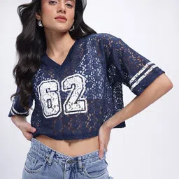 glitchez Floral Elegance Drop-Sleeves Varsity-Inspired Semi-Sheer Lace Crop Boxy Fit Top-image-88