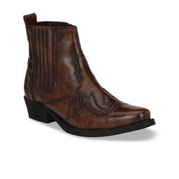 Delize Men Brown Woven Design Mid-Top Cowboy Boots-image-96