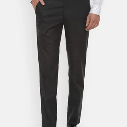 Louis Philippe Men Charcoal & Grey Slim Fit Solid Formal Trousers-image-42