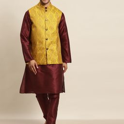 SOJANYA Men Maroon Kurta Set & Jacket-picture-29