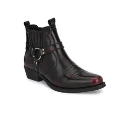 Delize Men Burgundy Solid Cowboy Ankle Boots-image-84