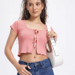 glitchez Knot Flare Front Tie Slim Fit Crop Top-picture-13