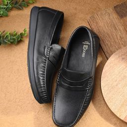 Egoss Men Textured Square Toe Leather Penny Loafers-20