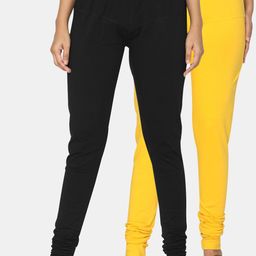 TSG Bliss Women Pack Of 2 Black & Yellow Solid Churidar-Length leggings-image-63