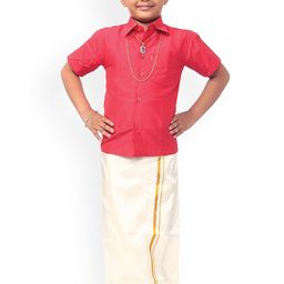 Thangamagan Boys Red & Off-White Solid Shirt & Veshti-22