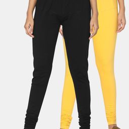 TSG Bliss Women Pack Of 2 Black & Yellow Solid Churidar-Length leggings-image-59